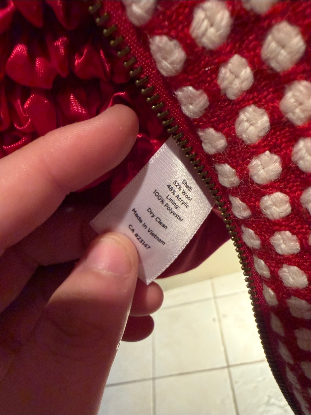 Talbots 2pc Red White Textured Polka Dot Tweed Blazer Zip Jacket Wool Blend - Picture 5 of 8